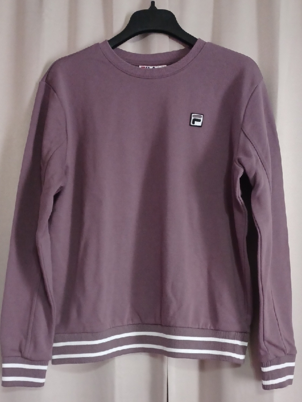 FILA Purple French Terry Crewneck Sweatshirt White Stripe Cuff And Hem Women's L